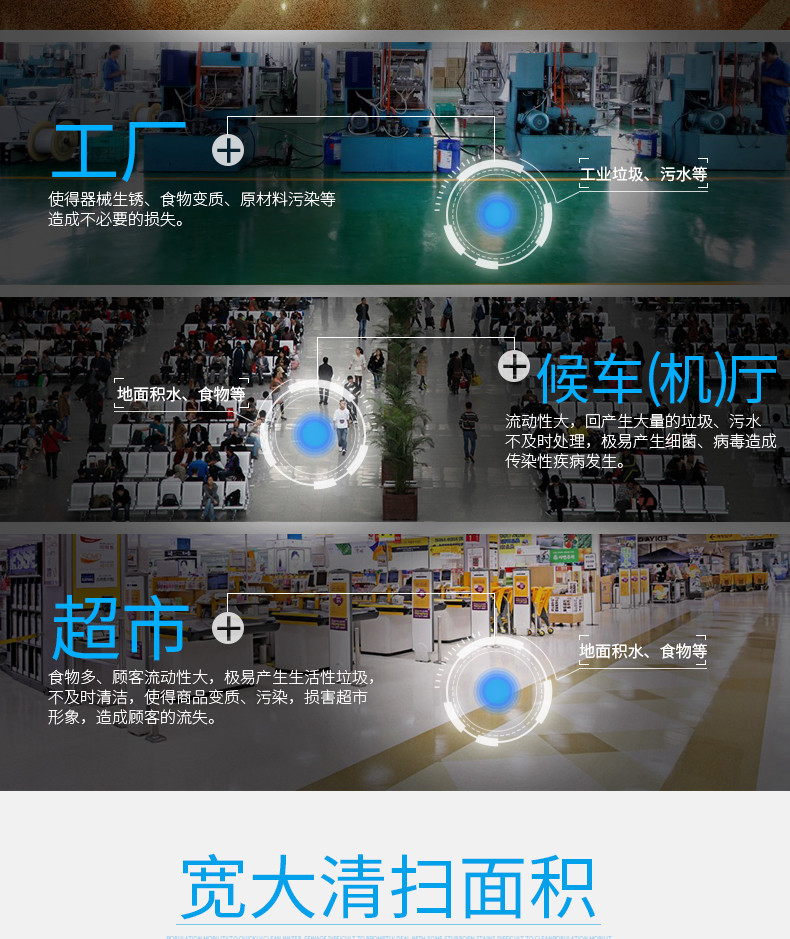 潔博士洗地機(jī)適用于超市、候車廳、工廠等場(chǎng)所